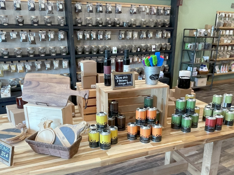 Merch display table at The Spice and Tea Exchange