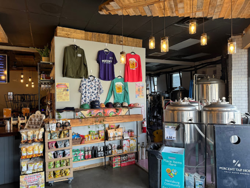 Snacks and merch for sale at Percent Tap House