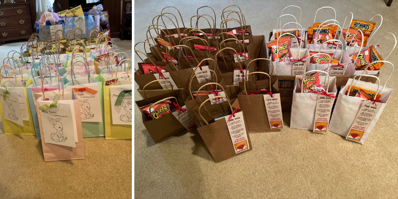 Treat bags put together by the Salvation Army Women's Auxiliary