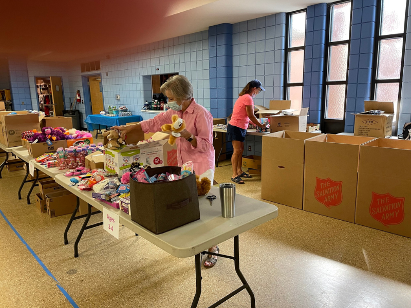 Salvation Army Women's Auxiliary sorting gift donations