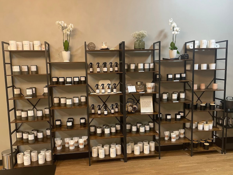 Merchandise shelving at Vigueur Fragrances