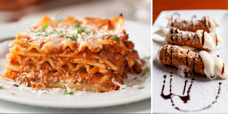 Image of lasagna and cannolis