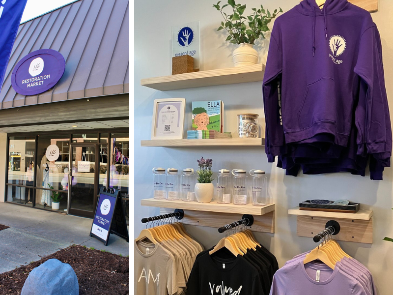 Restoration Market storefront and merch