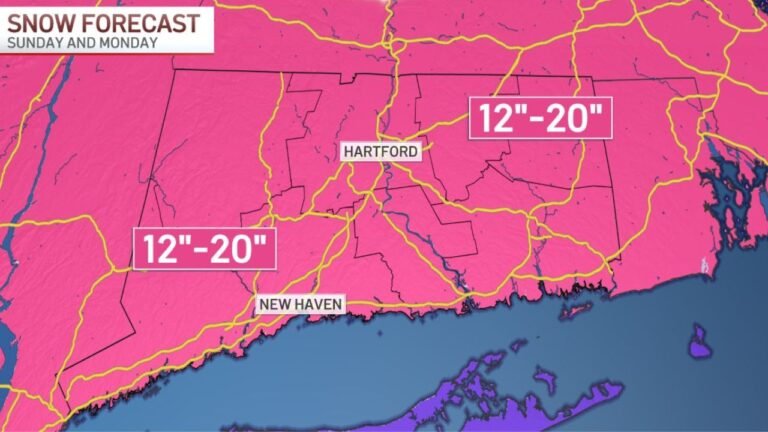 Connecticut Snowstorm Forecast Hartford, New Haven and Much of the State Bracing for 12–20 Inches From Sunday Through Monday