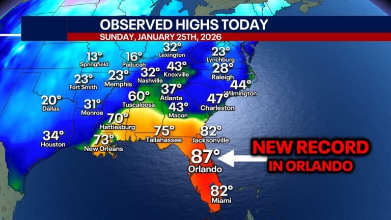 Florida, Georgia, Alabama and Mississippi See Extreme Temperature Split as Orlando Shatters January Heat Record