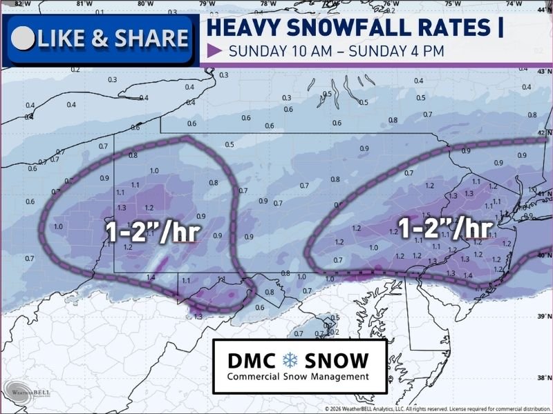Heavy Snow Bands Target Pennsylvania as 1–2 Inch-Per-Hour Rates Threaten Travel From Morning Through Afternoon