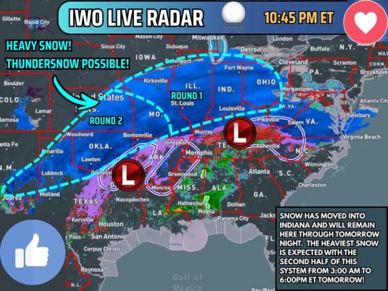 Indiana Braces for Explosive Overnight Snowstorm as 2–3 Inch-Per-Hour Rates and Thundersnow Threat Emerge Into Sunday