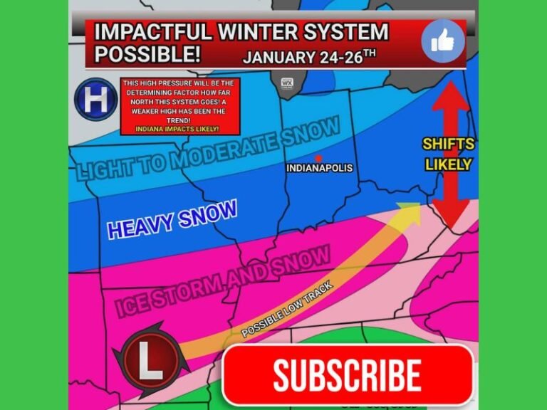 Indiana Winter Storm Threat Intensifies as Northward Track Shift Raises Risk of Heavy Snow and Dangerous Ice from January 24–26