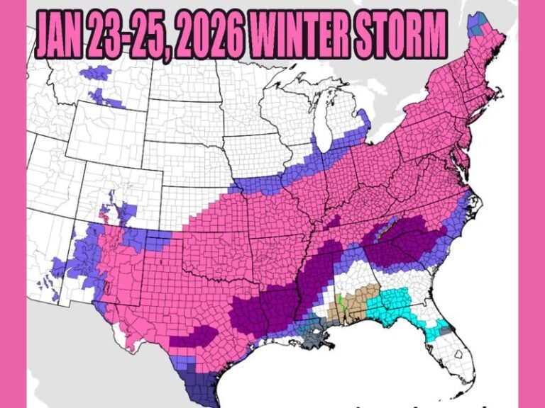 Jan. 23–25, 2026 Winter Storm Spreads Snow, Ice, and Warnings Across Texas, Midwest, Appalachians, and Northeast