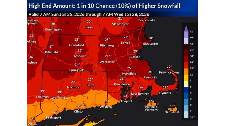 Massachusetts, New Hampshire, and Connecticut Face High-End Snowstorm With Boston at Risk of Historic All-Time Snowfall Between Jan. 25–28
