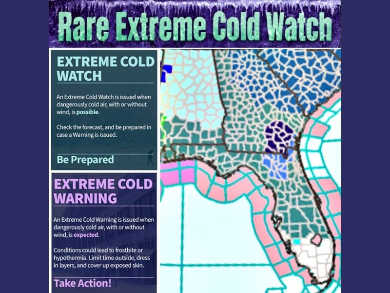 Rare Extreme Cold Watch Issued for Florida as Dangerous Single-Digit Wind Chills Push Deep Into the Peninsula