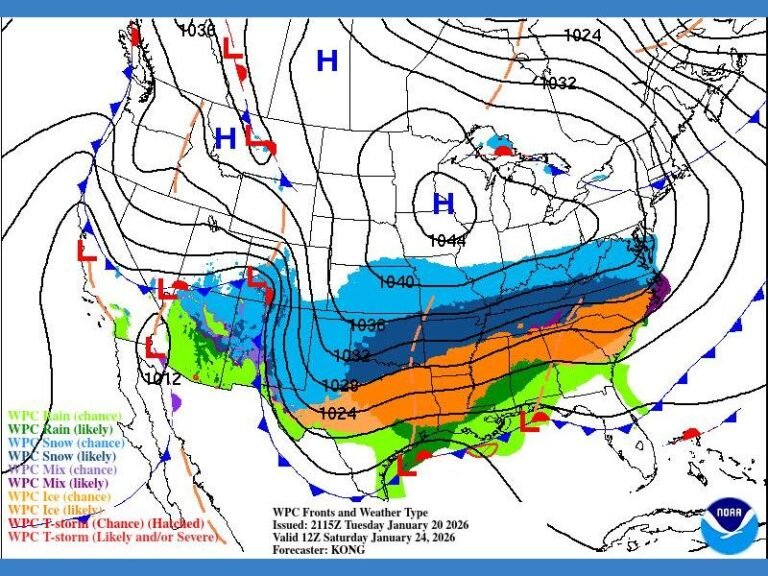 Texas, Oklahoma, Arkansas, Tennessee, Georgia, and the Carolinas Face Expanding Freezing Rain Threat as WPC Shifts Ice Zone Farther South