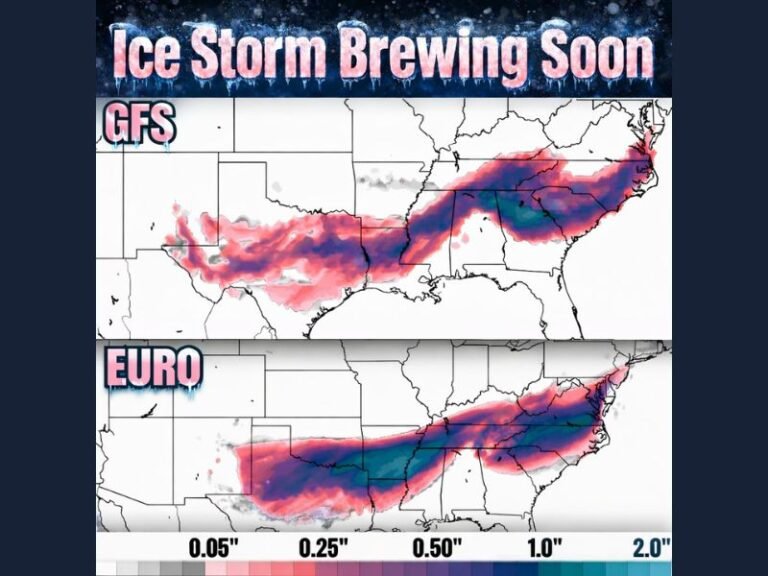 Texas, Oklahoma, Arkansas, Tennessee, Kentucky, Virginia, North Carolina, and the Carolinas Enter a High-Risk Ice Storm Window as GFS and EURO Signal Dangerous Freezing Rain Friday Through Monday