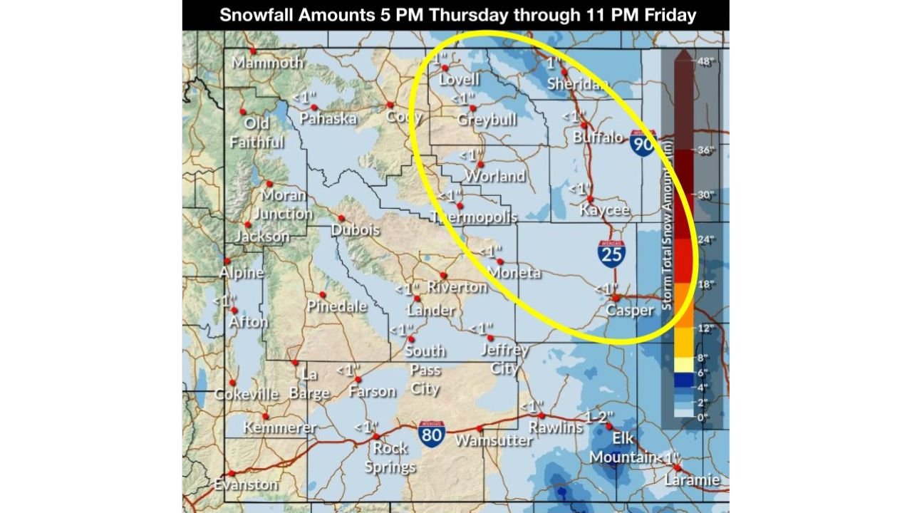 Wyoming East of the Continental Divide Sees Light Snow Tonight Through Friday as Arctic Front Pushes South