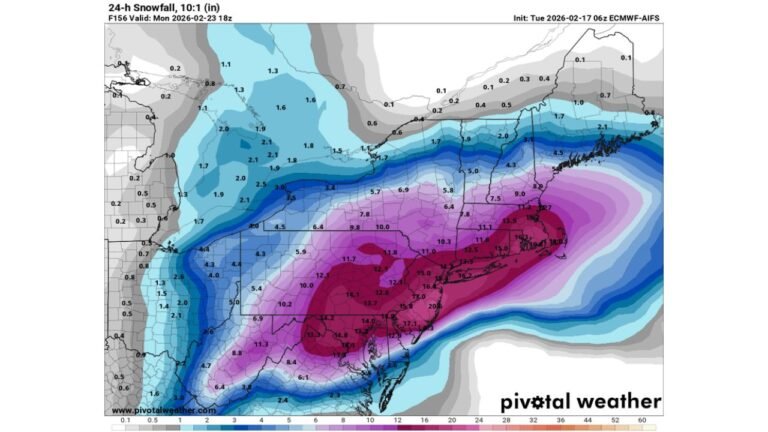 AI Forecast Models Signal Major I-95 Winter Storm With 978 mb Coastal Low and Heavy Snow From Washington, D.C. to Boston