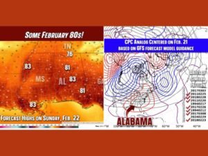 Alabama, Mississippi, Georgia and Tennessee Could Push Into the 80s by Feb. 21–22 as Winter’s “Deep Freeze” Fades Across the South