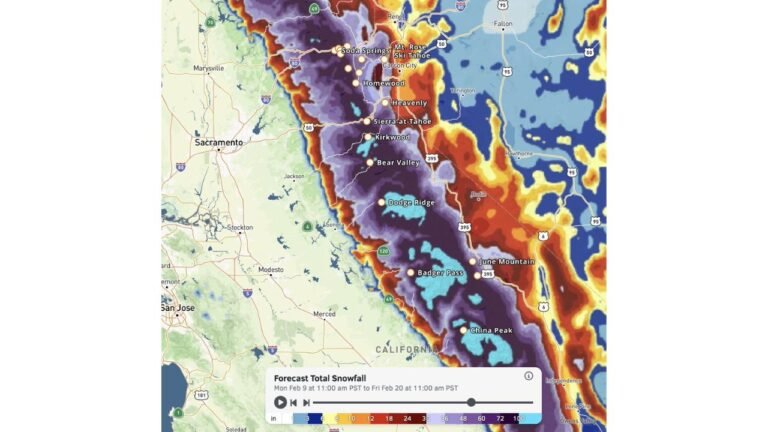 California Sierra Nevada Braces for Prolonged Winter Surge as Multiple Storms Target Crest With Up to 10 Feet of Snow