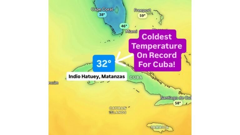 Cuba Records First Freezing Temperature on Record as Arctic Blast Drives Matanzas Down to 32°F
