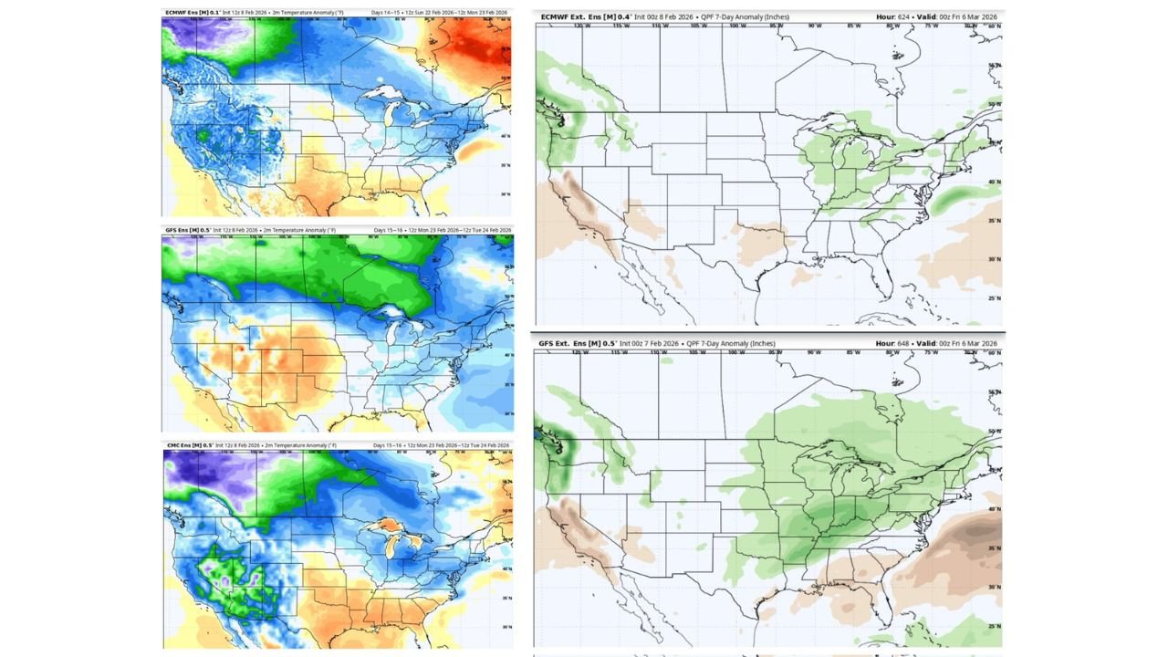 Eastern U.S. Cold Pattern Reasserts Itself for Late February as Brief Presidents Day Warm-Up Fades and Below-Normal Temperatures Dominate Into March