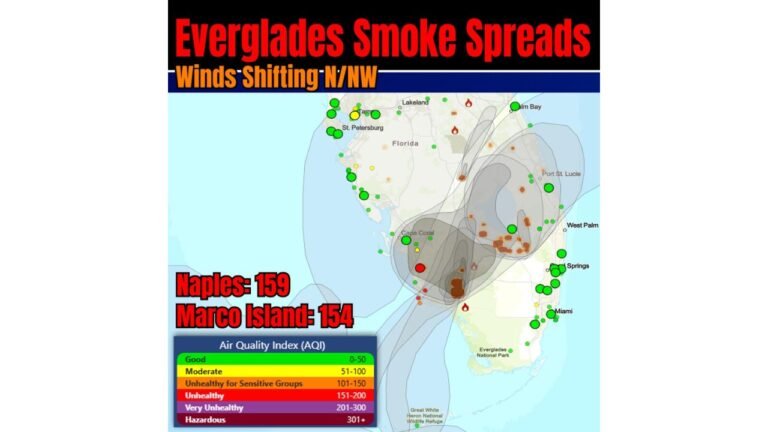 Everglades Wildfire Smoke Pushes North Into Southwest Florida as Naples and Marco Island Hit Unhealthy Air Levels