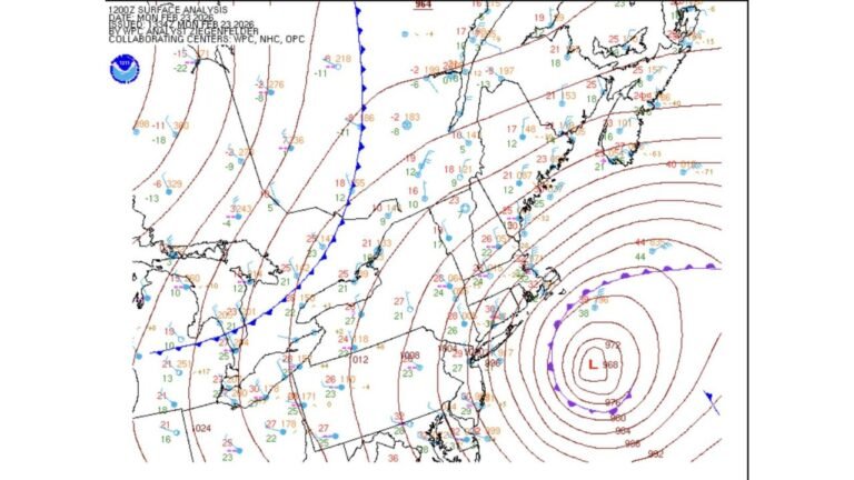 Explosive 968mb Nor’easter Deepens Off Mid-Atlantic Coast as Rare Air Pressure Fuels Powerful Northeast Blizzard