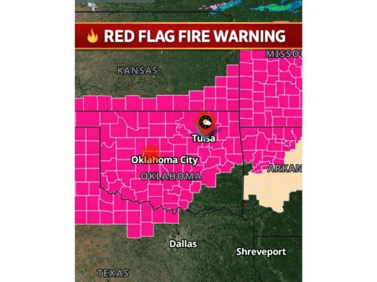 Extreme Fire Danger Engulfs Oklahoma as Red Flag Warning Covers Tulsa, Oklahoma City and Surrounding Plains