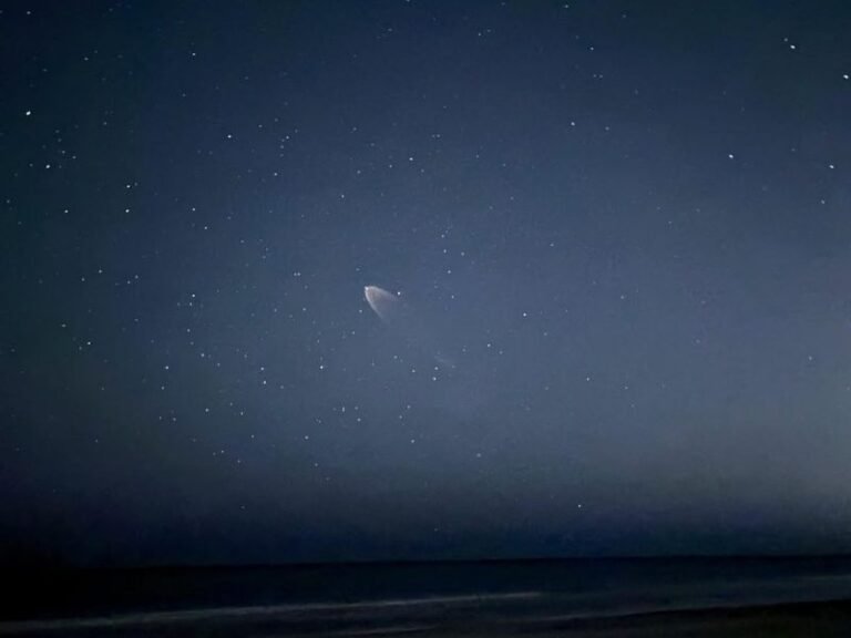 Falcon 9 Lights Up Grand Strand Skies at 5:15 AM: Crescent Moon and Noctilucent Clouds Frame Stunning ISS Crew Launch