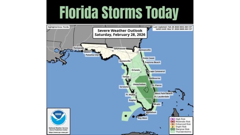 Florida Severe Weather Outlook for February 28: SPC Highlights Central and South Florida for Storm Development Saturday