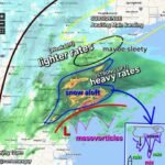 Heavy Snow Developing Aloft Over Delaware and New Jersey as Intensifying Coastal Low Spins Up Mesovortices East of Norfolk