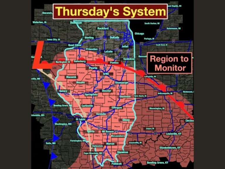Illinois, Indiana, Kentucky and Missouri Brace for Two-Round Severe Weather Threat Thursday as Warm Front Lifts North