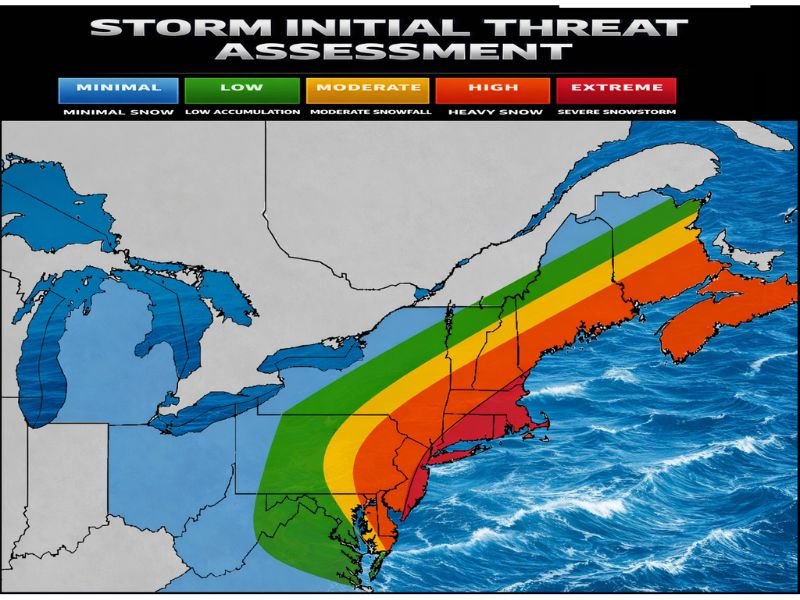 Initial Snow Threat Map Highlights High-Impact Corridor From Maryland to Maine as Northeast Storm Develops