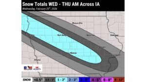 Iowa Winter System Sets Up Narrow 1–2 Inch Snow Band From Sioux City to Davenport Overnight Into Thursday Morning