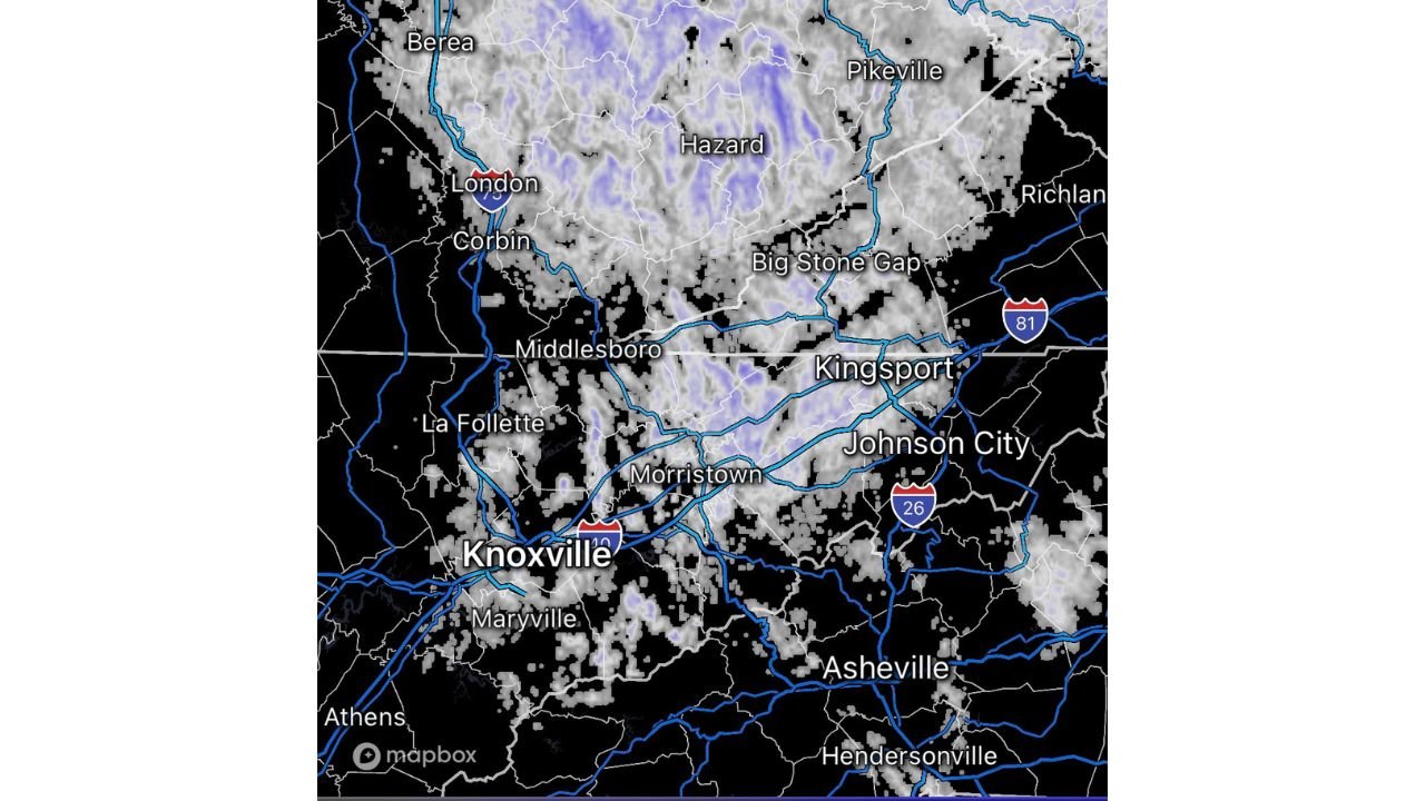 Light Snow Bands Continue Across Eastern Kentucky and East Tennessee, With Slick Spots Possible From Hazard to Knoxville Overnight