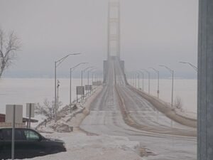 Mackinac Bridge Shuts Down Again as Falling Ice Forces Morning Closure Across Northern Michigan
