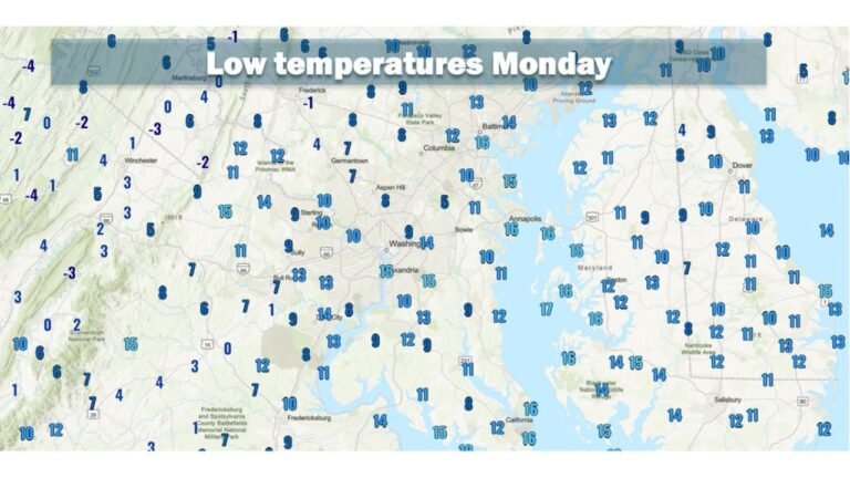 Maryland, Virginia, West Virginia, and Delaware Brace for Bitter Monday Morning as Single-Digit and Subzero Lows Spread Across the Region