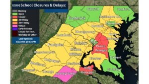 Mid-Atlantic Snow and Ice Disrupts Schools as Prince George’s and King George’s Close and Most Districts Shift to Two-Hour Delays