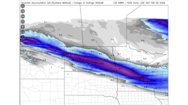 Nebraska, Iowa and Illinois Metro Areas Could See Surprise 4–9 Inch Snow Band as Latest HRRR Model Shifts Track South