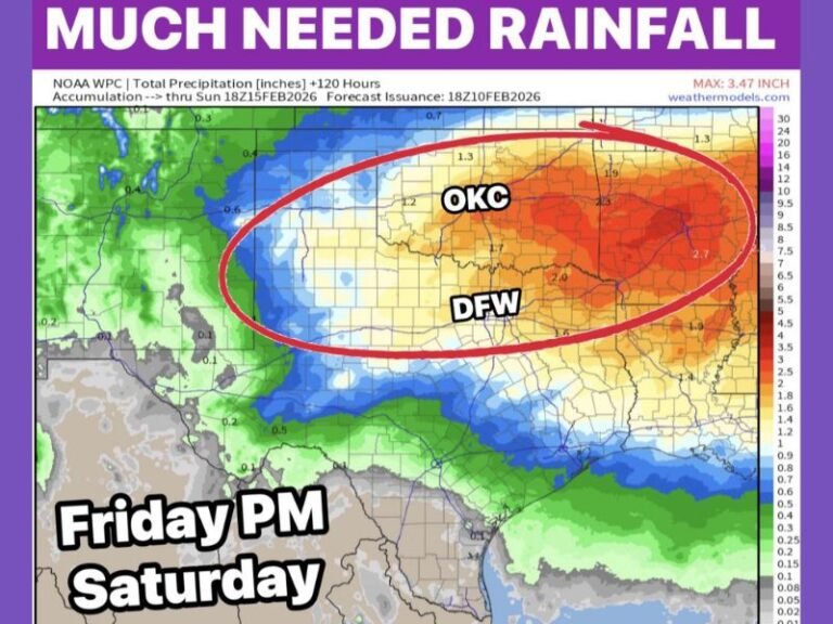 North Texas Rain Event Could Deliver 1–2 Inches From Friday Night Through Saturday as Storms Target DFW With Higher Totals Toward Oklahoma and Arkansas
