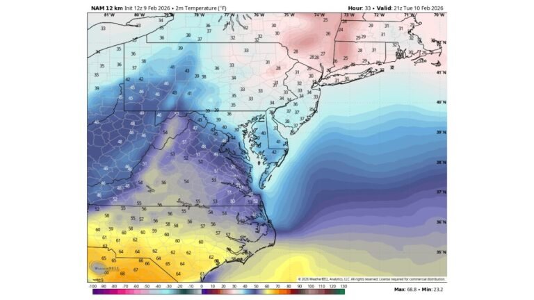 Prolonged Cold Locks the Mid-Atlantic and Carolinas as Temperature Trend Delays Any Real February Warm-Up