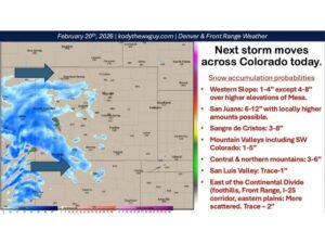 Snow Spreads Across Western Colorado as Storm Tracks West to East, With Mountains Favored for Heaviest Totals