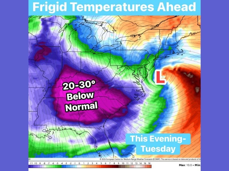 Southeast Braces for 20–30 Degree Temperature Plunge as Frigid Air Replaces Recent 80s Across the Carolinas