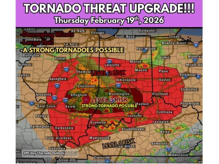 Tornado Threat Upgraded Across East-Central Illinois and Central Indiana as EF2+ Risk Emerges Thursday Afternoon