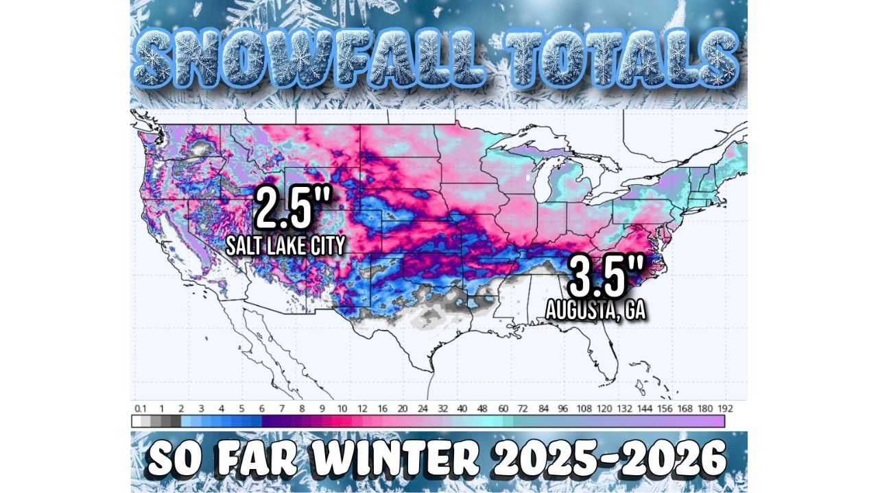 Augusta, Georgia and Myrtle Beach, South Carolina Outpace Salt Lake City, Utah in Snowfall So Far This Winter 2025–2026