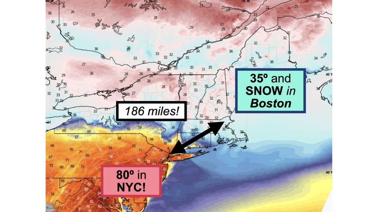 Boston Freezing With Snow While New York City Hit 80 Degrees Same Day Stunning Northeast Weather Split Revisited