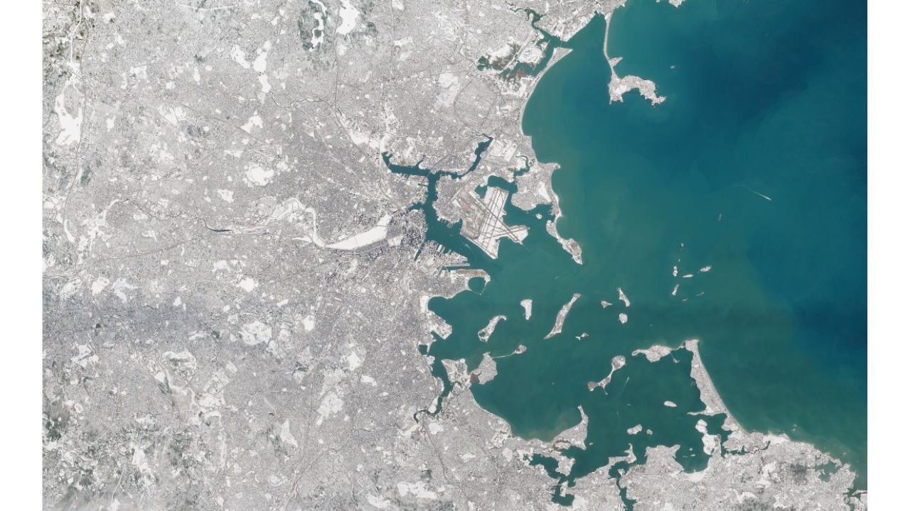 Boston, Massachusetts Blanketed in Ice and Snow in Rare High-Resolution Satellite View Taken 488 Miles Above Earth