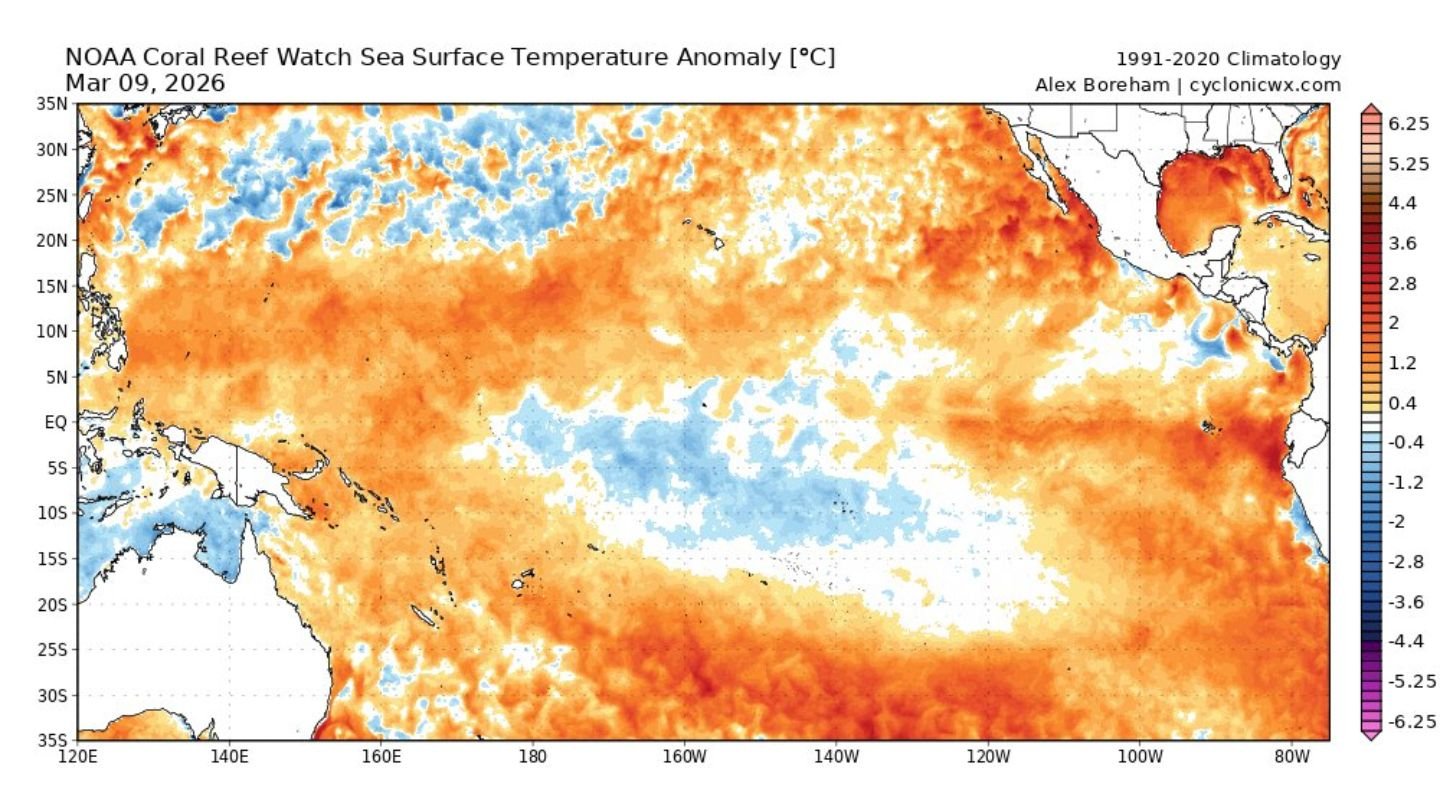 California, Mexico, Hawaii and Central Pacific See Expanding +1°C to +3°C Sea Surface Anomalies as East Pacific Warm Tongue Signals Developing El Niño Pattern