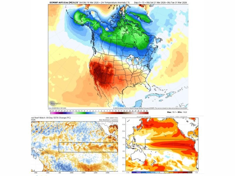 California, Nevada, Arizona, Texas, Oklahoma, Arkansas, Louisiana, Mississippi, Alabama, Georgia and North Carolina Heat Surge Builds as Polar Vortex Retreat Fuels Super El Niño Concerns for Summer 2026