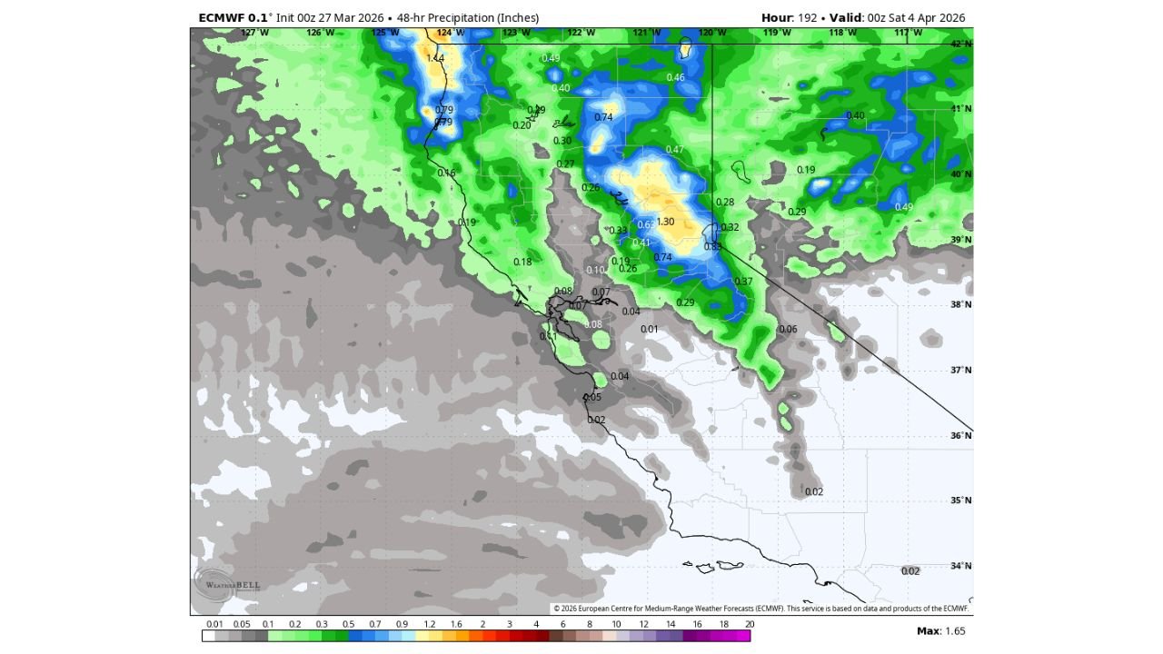 California, Nevada, Sierra Nevada Brace for Midweek Storm Bringing Rain, Mountain Snow and Falling Snow Levels