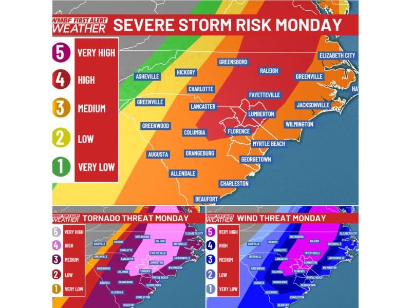 Central North Carolina Including Charlotte and Greensboro Faces Level 4 Severe Storm Risk With Possible Long-Track Tornadoes Monday