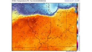Chicago Stuck in the Upper 30s While Peoria, Springfield and Central Illinois Surge Into the 70s and 80s as Explosive Supercells Ignite Along Sharp Warm Front Boundary